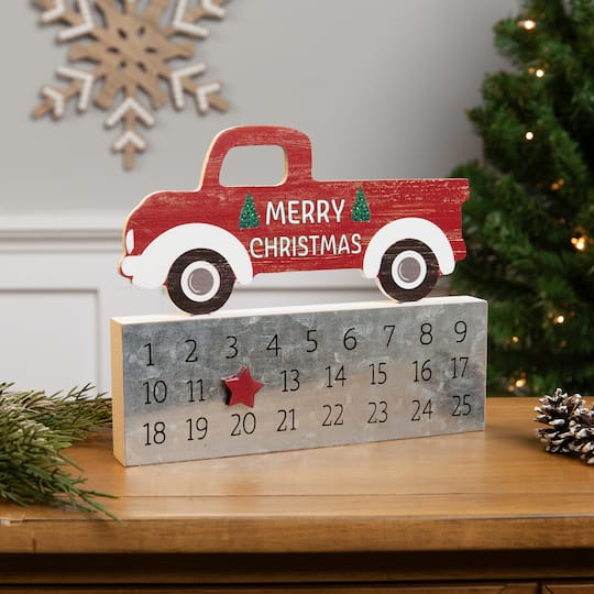 Merry Christmas Truck Wooden Advent Calendar - 9" By Northlight in Red | Michaels®